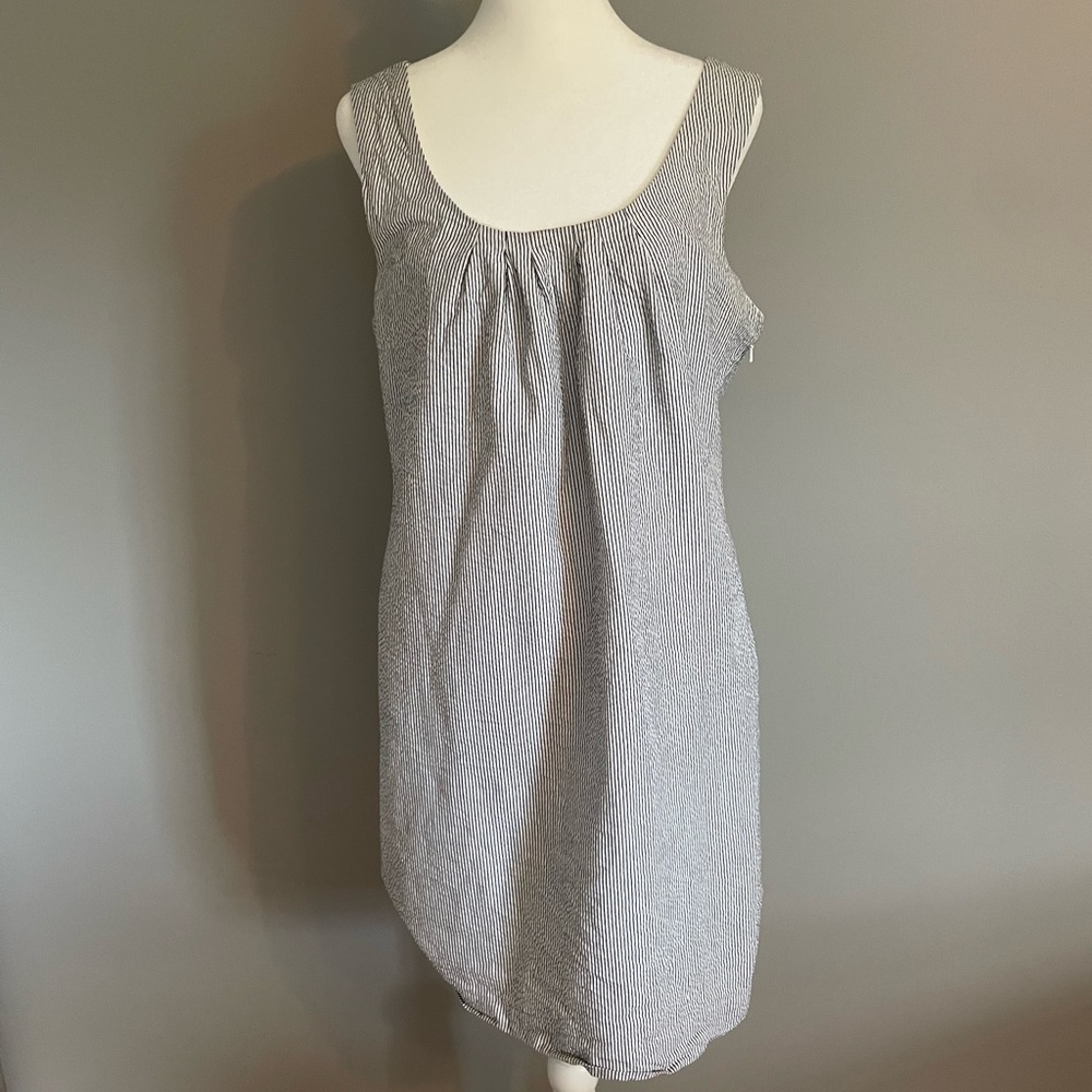 Navy and white striped seersucker sundress